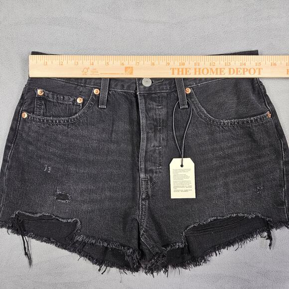 Levi's 501 Shorts Womens Size 29 Denim Black Raw Hem Cutoffs Coquette High Rise - Picture 7 of 11